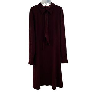 WhoWhatWear Shift Dress Women's Size Large Maroon Long Sleeve Tie Neck New